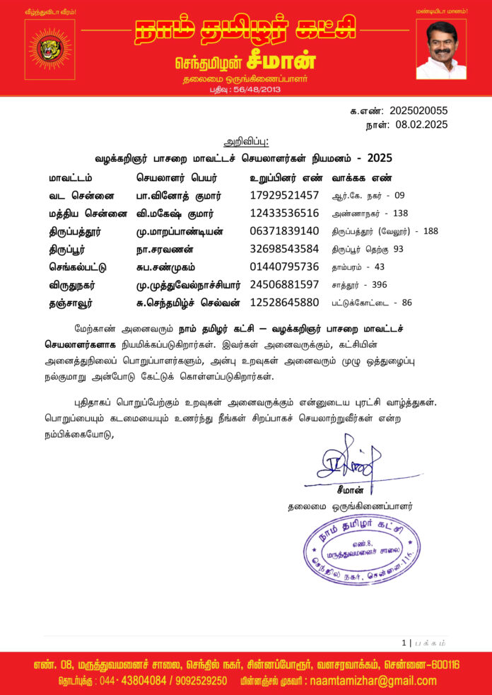 0055 வழக்கறிஞர் பாசறை மாவட்டப் பொறுப்பாளர்கள் 2025