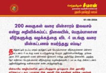 200 அலகுகள் வரை மின்சாரம் இலவசம் என்று அறிவிக்கப்பட்ட நிலையில்,…